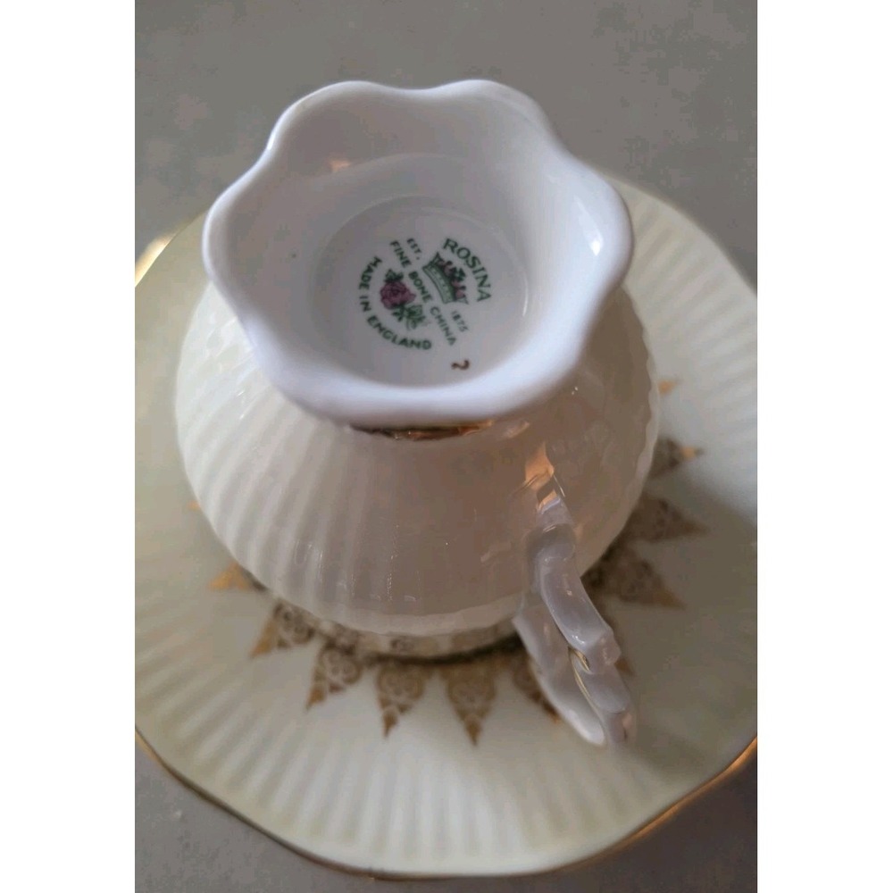 Rare VTG Rosina China Company Teacup Saucer Green Gold Grandmacore Cottagecore - Picture 8 of 8